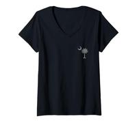 Femme Drapeau de l'État de la Caroline du Sud Palmetto Tree Crescent Moon SC T-Shirt avec Col en V