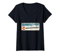 Femme Drapeau de l'État du Colorado Emblème Breckenridge Colorado Retro Signs T-Shirt avec Col en V