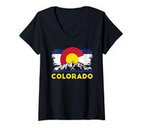 Femme Drapeau de l'État du Colorado Rocky Mountain Denver Winter Aurora T-Shirt avec Col en V