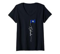 Femme Drapeau de l'État du Nebraska, Drapeau Patriotique du Nebraska T-Shirt avec Col en V