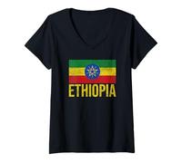 Femme Drapeau de l'Éthiopie Addis Abeba T-Shirt avec Col en V