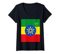Femme Drapeau de l'Éthiopie - Cœur éthiopien - Fête Nationale du Patrimoine Fier T-Shirt avec Col en V