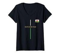 Femme Drapeau de l'europe chrétienne du Pays de Galles Faith Over Fear Couleurs T-Shirt avec Col en V