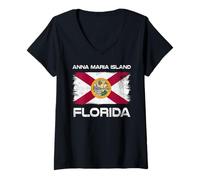 Femme Drapeau de l'île de Floride Anna Maria T-Shirt avec Col en V