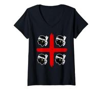 Femme Drapeau de l'île de la Sardaigne 4 Mori T-Shirt avec Col en V
