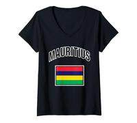 Femme Drapeau de l'Ile Maurice T-Shirt avec Col en V