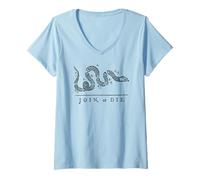 Femme Drapeau de l'indépendance Gadsden 1776 avec Inscription « Join Or Die Snake » T-Shirt avec Col en V