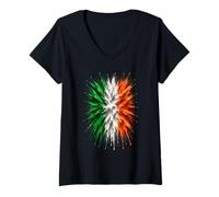 Femme Drapeau de l'Irlande Design Patriotique Irlande Splash Art Irlande T-Shirt avec Col en V