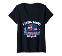 Femme Drapeau de l'Islande avec Racines Vikings - Style Vintage T-Shirt avec Col en V