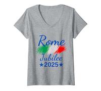 Femme Drapeau de l'Italie Rome Souvenir Rome 2025 Jubilé pèlerins T-Shirt avec Col en V