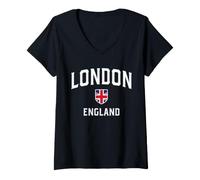 Femme Drapeau de Londres Angleterre Patriot Shield T-Shirt avec Col en V