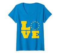 Femme Drapeau de l'UE Love Europe Union européenne Anti Brexit T-Shirt avec Col en V