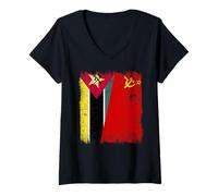 Femme Drapeau de l'Union soviétique du Mozambique Patrimoine CCCP T-Shirt avec Col en V