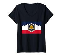Femme Drapeau de l'Utah 2023 T-Shirt avec Col en V