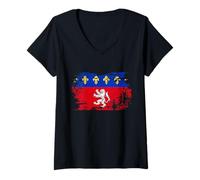Femme Drapeau de Lyon en Vintage Idée-cadeau Lyonnais Lyon France T-Shirt avec Col en V