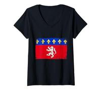 Femme Drapeau de Lyon en Vintage Idée-cadeau Lyonnais Lyon France T-Shirt avec Col en V