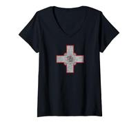 Femme Drapeau de Malte George Cross Valletta T-Shirt avec Col en V