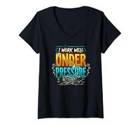 Femme Drapeau de plongée I Work Well Under Pressure Funny Diving T-Shirt avec Col en V