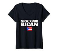 Femme Drapeau de Porto Rico Patrimoine de New York T-Shirt avec Col en V