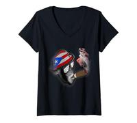 Femme Drapeau de Porto Rico Singe Fumeur Boricua Pride T-Shirt avec Col en V