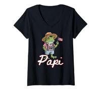 Femme Drapeau de Porto Rico Taino Papi Coqui Grenouille fière Yo Soy Boricua T-Shirt avec Col en V