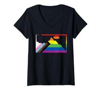 Femme Drapeau de progrès pour Camping Montagne LGBT Rainbow Gay Pride randonnée T-Shirt avec Col en V