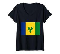 Femme Drapeau de Saint-Vincent-et-Les Grenadines T-Shirt avec Col en V