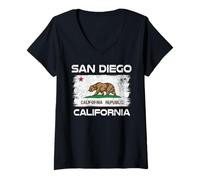 Femme Drapeau de San Diego Californie Design San Diego CA Drapeau T-Shirt avec Col en V