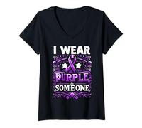 Femme Drapeau de sensibilisation au suicide « I Wear Teal Purple For Someone I Miss Suicide » T-Shirt avec Col en V