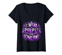 Femme Drapeau de sensibilisation au suicide « I Wear Teal Purple For Someone I Miss Suicide » T-Shirt avec Col en V