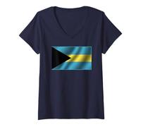 Femme Drapeau des Bahamas Caraïbes Vacances Insulaires Souvenir T-Shirt avec Col en V