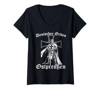 Femme Drapeau des Chevaliers teutoniques Drapeau Buhurt Chevalier T-Shirt avec Col en V