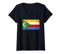 Femme Drapeau des Comores pour hommes, femmes, enfants T-Shirt avec Col en V