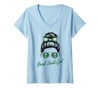 Femme Drapeau des Couleurs de l'Arabie Saoudite pour Fille saoudienne T-Shirt avec Col en V