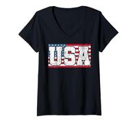 Femme Drapeau des États-Unis Amérique Patriotique indépendance 4 Juillet T-Shirt avec Col en V