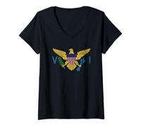 Femme Drapeau des États-Unis Îles Vierges Sainte-Croix T-Shirt avec Col en V
