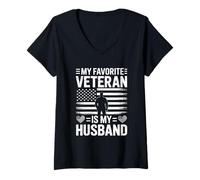 Femme Drapeau des États-Unis pour la fête des anciens combattants T-Shirt avec Col en V