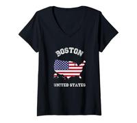 Femme Drapeau des États-Unis Vieilli Boston T-Shirt avec Col en V