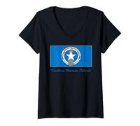 Femme Drapeau des îles Mariannes du Nord T-Shirt avec Col en V