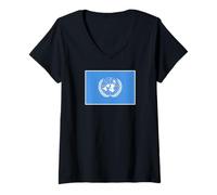 Femme Drapeau des Nations Unies de l'ONU T-Shirt avec Col en V