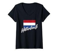 Femme Drapeau des Pays-Bas Dutch Pride Minimalist Graphic T-Shirt avec Col en V