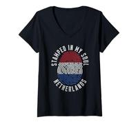 Femme Drapeau des Pays-Bas estampillé « My Soul » Dutch Pride Roots T-Shirt avec Col en V