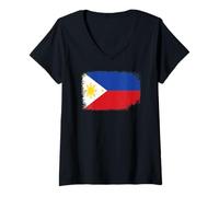 Femme Drapeau des Philippines Philippines Asie du Sud-Est Manille Island Trip T-Shirt avec Col en V