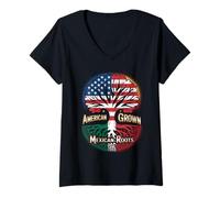 Femme Drapeau des Racines mexicaines cultivées par l'Amérique pour Homme et Femme T-Shirt avec Col en V
