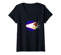 Femme Drapeau des Samoa américaines en Spray Style éclaboussures de Peinture T-Shirt avec Col en V