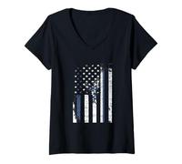 Femme Drapeau d'Israël Vieilli sur Drapeau américain T-Shirt avec Col en V
