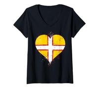 Femme Drapeau Dorset ou Croix de Expat Fierté Dorset Angleterre T-Shirt avec Col en V