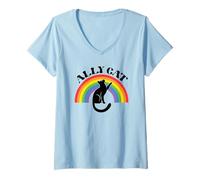 Femme Drapeau Droit Ally Cat LGBTQIA Supporter Gay Pride T-Shirt avec Col en V