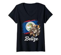 Femme Drapeau du Belize Tapir National Animal T-Shirt avec Col en V