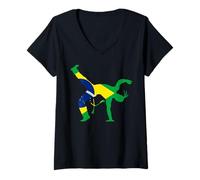 Femme Drapeau du Brésil Capoeira Bencao T-Shirt avec Col en V